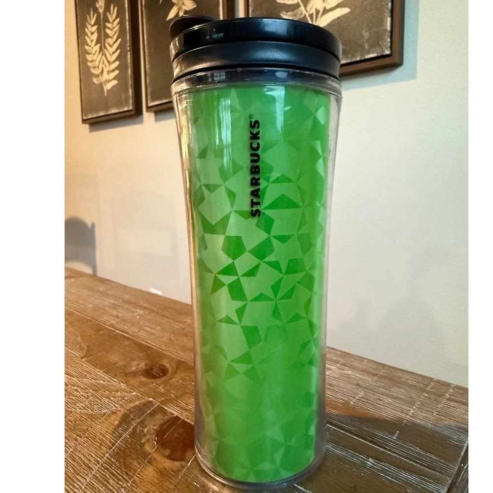Starbucks 2011 Lime Green Mosaic Double Wall Travel‎ Tumbler 16oz Insulated Cup